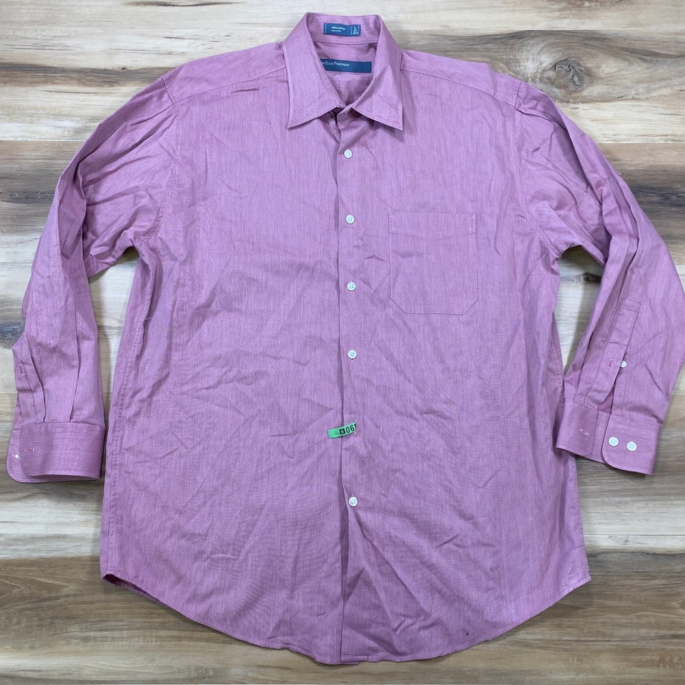Perry Ellis Portfolio Dress Shirt L 16.5 32/33 Button Down Cotton Pink Purple